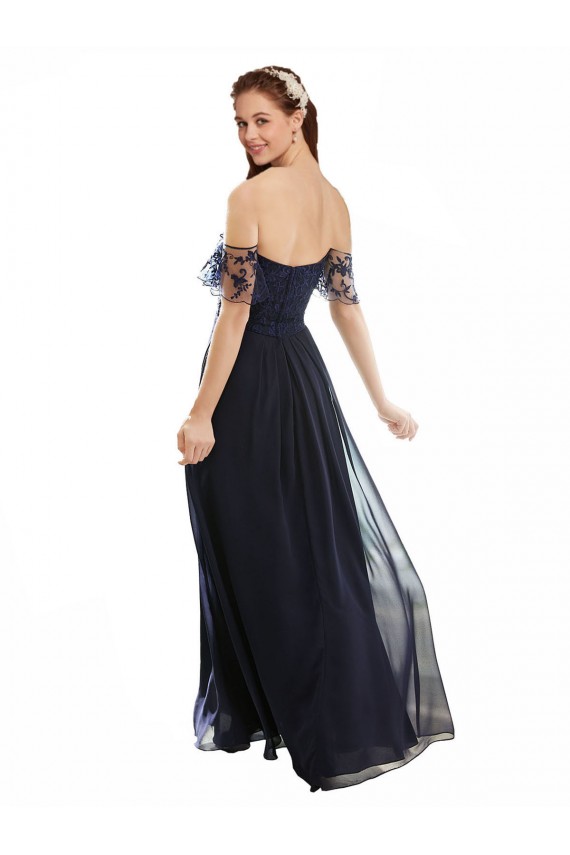 Cap Sleeves Off the Shoulder Soft Chiffon & Lace A-Line Formal Dress / Bridesmaid Dress Brighton