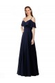 Sleeveless Dark Navy Off the Shoulder Soft Chiffon A-Line Bridesmaid Dress Brighton
