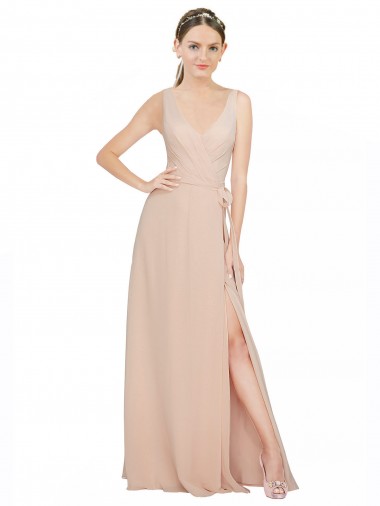Sleeveless V-Neck Luxe Chiffon A-Line Bridesmaid Dress / Evening Dress Brighton