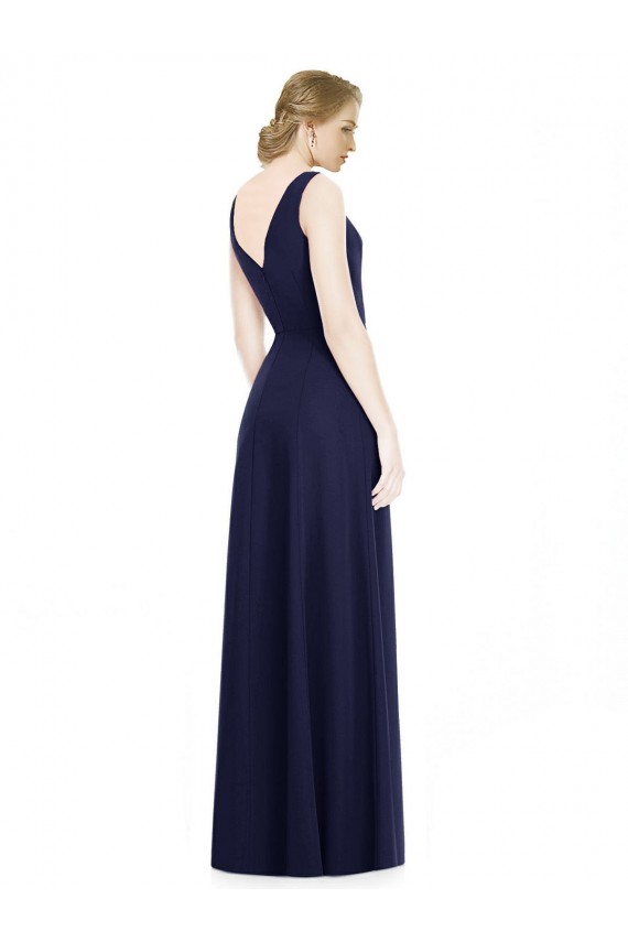 Sleeveless Dark Navy Cowl Neck V-Back Soft Chiffon A-Line Bridesmaid Dress Brighton