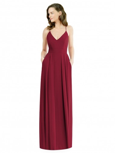 Sleeveless Spaghetti Straps Open Back Soft Chiffon A-Line Semi Formal Evening Dress / Bridesmaid Dress Brighton