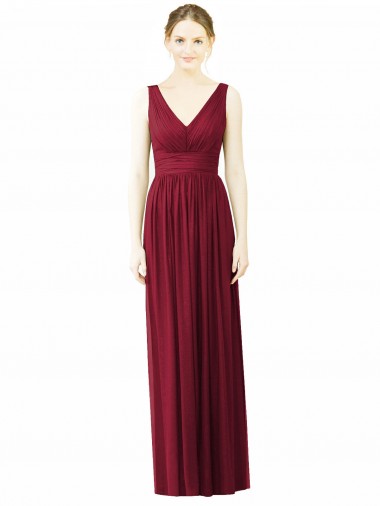 Sleeveless Burgundy V-Neck V-Back Soft Chiffon A-Line Bridesmaid Dress / Formal Dress Brighton