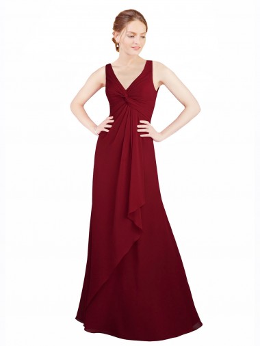 Sleeveless Burgundy V-Neck Chiffon A-Line Bridesmaid Dress / Evening Dress Brighton