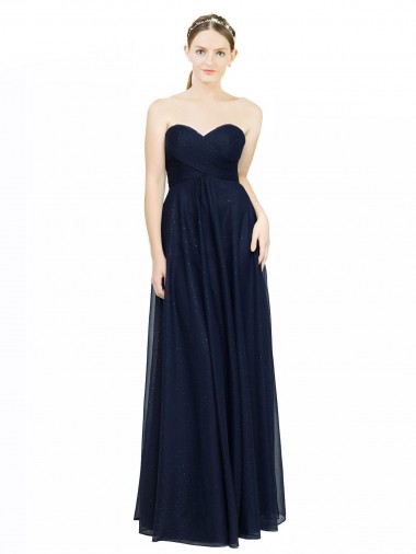 Sleeveless Dark Navy Sweetheart Low Back Chiffon A-Line Bridesmaid Dress / Evening Dress Brighton