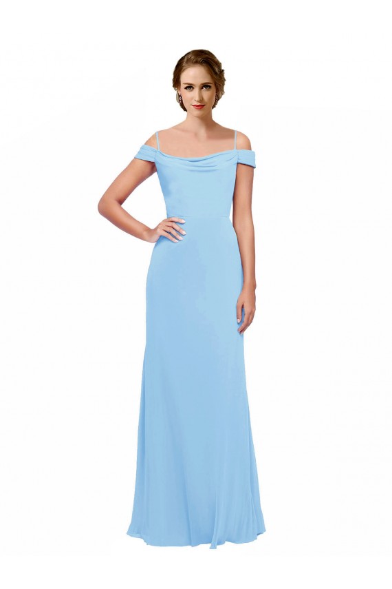 Sleeveless Periwinkle Off the Shoulder Soft Chiffon A-Line Bridesmaid Dress Brighton