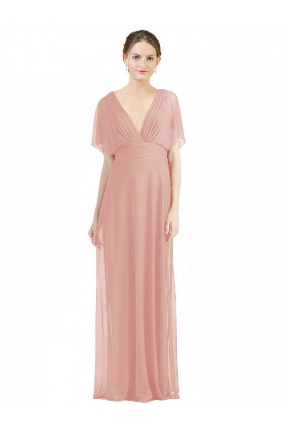 Short Sleeves V-Neck V-Back Soft Chiffon A-Line Bridesmaid Dress / Formal Dress Brighton