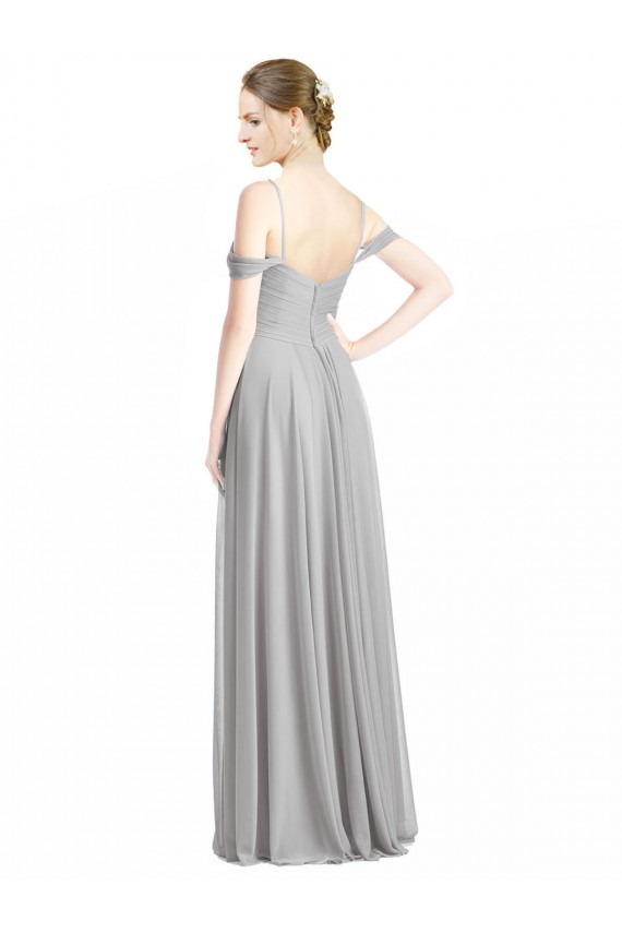 Sleeveless Silver Off the Shoulder Low Back Lxue Chiffon A-Line Bridesmaid Dress Brighton