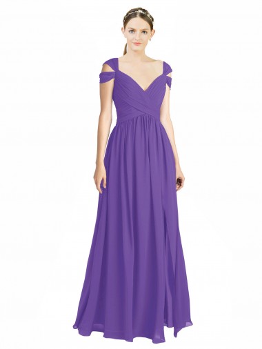Cap Sleeves Off the Shoulder Open Back Soft Chiffon A-Line Bridesmaid Dress Brighton