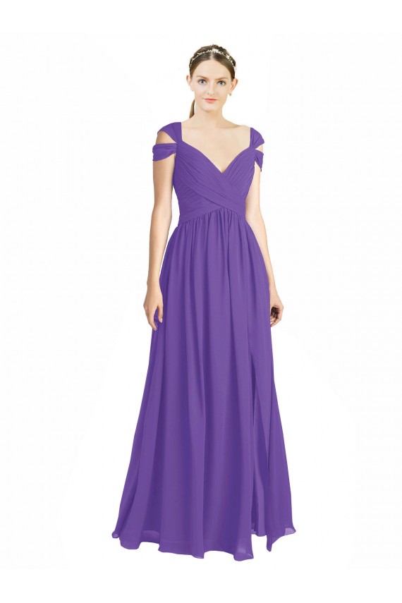 Cap Sleeves Off the Shoulder Open Back Soft Chiffon A-Line Bridesmaid Dress Brighton