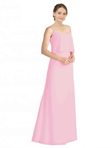 Sleeveless Barely Pink Spaghetti Straps Open Back Soft Chiffon A-Line Bridesmaid Dress Brighton