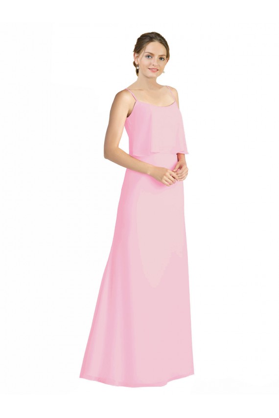Sleeveless Barely Pink Spaghetti Straps Open Back Soft Chiffon A-Line Bridesmaid Dress Brighton