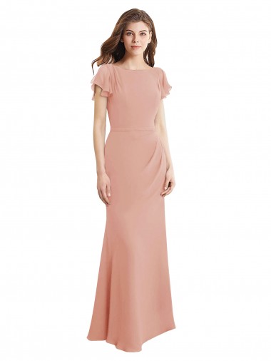 Sleeveless Boat Neck Low Back Soft Chiffon Mermaid Prom Dress / Bridesmaid Dress Brighton