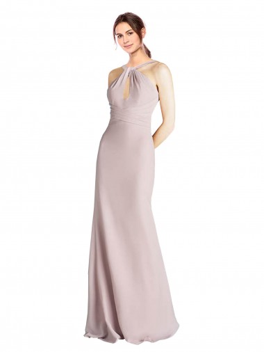 Sleeveless Halter Neck Open Back Soft Chiffon Sheath Bridesmaid Dress Brighton