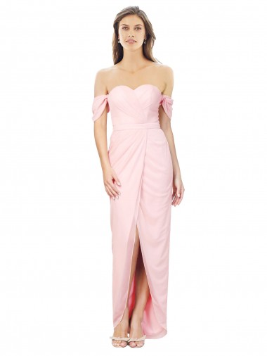 Sleeveless Pink Off the Shoulder Soft Chiffon A-Line High Low Bridesmaid Dress Brighton