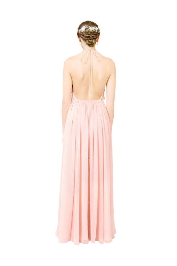 Sleeveless Pink Halter Neck Open Back Soft Chiffon A-Line Formal Dress / Bridesmaid Dress Brighton