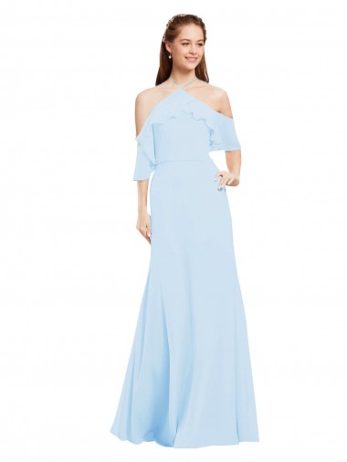 Cold Shoulder Halter Neck Soft Chiffon A-Line Formal Dress / Bridesmaid Dress Brighton