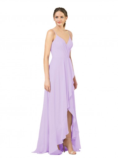 Sleeveless V-Neck Open Back Soft Chiffon Sheath High Low Bridesmaid Dress Brighton