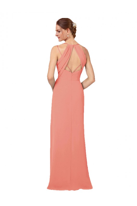 Sleeveless Desert Rose V-Neck Keyhole Back Soft Chiffon Sheath Bridesmaid Dress Brighton