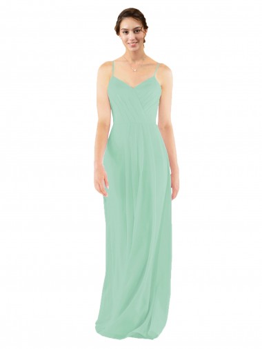 Sleeveless Mint Green V-Neck Keyhole Back Soft Chiffon Sheath Bridesmaid Dress Brighton