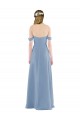 Sleeveless Dusty Blue Off the Shoulder Soft Chiffon Sheath Bridesmaid Dress Brighton