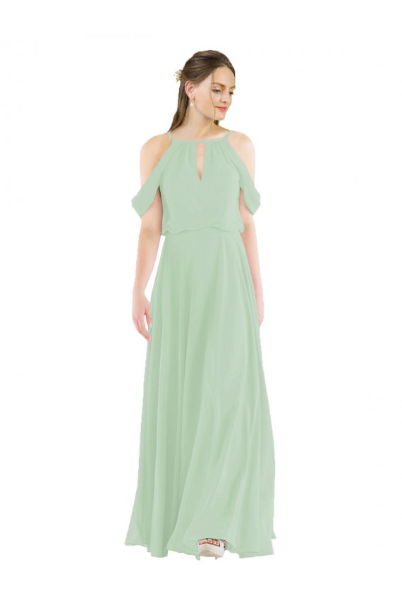 Sleeveless Sage Off the Shoulder Soft Chiffon Sheath Bridesmaid Dress Brighton