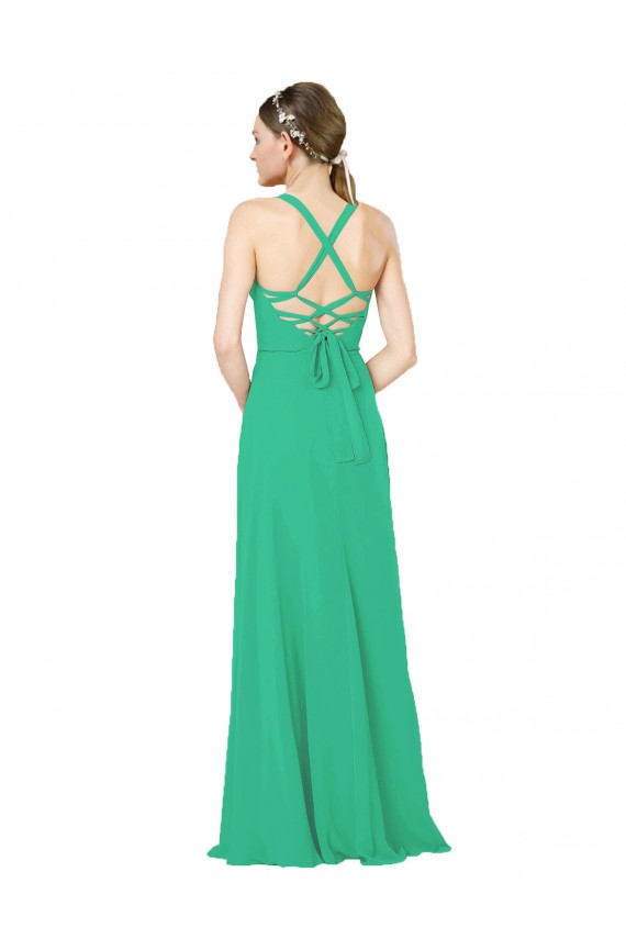 Sleeveless V-Neck Criss Cross Back Soft Chiffon Sheath Bridesmaid Dress Brighton