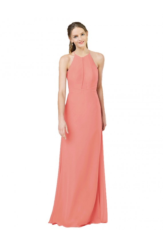 Sleeveless Desert Rose Halter Neck Keyhole Back Soft Chiffon Sheath Bridesmaid Dress Brighton