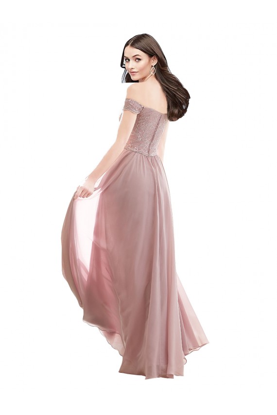 Cap Sleeves Off the Shoulder Soft Chiffon & Lace A-Line Bridesmaid Dress Brighton