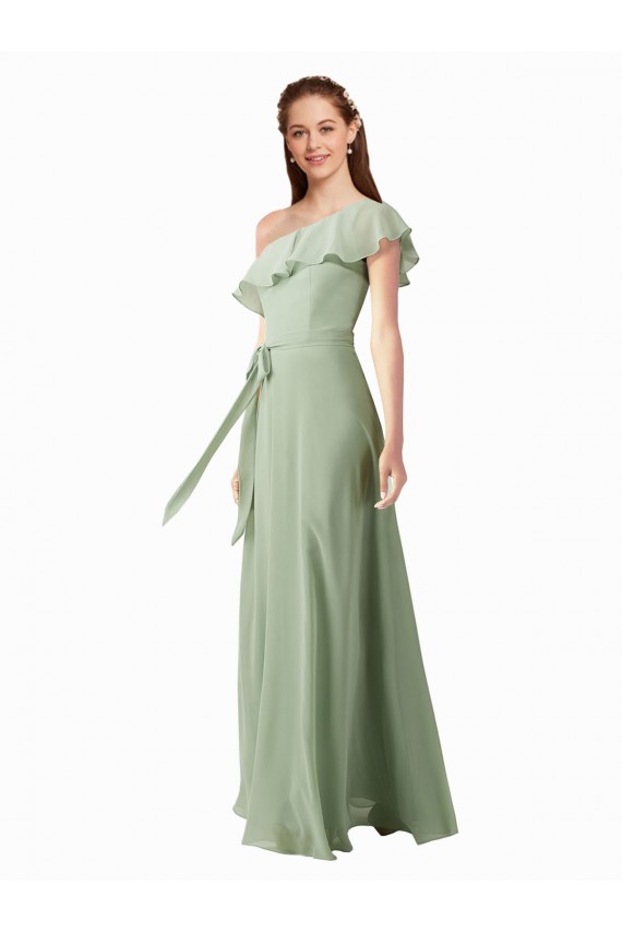 Flutter Sleeves One Shoulder Soft Chiffon A-Line Bridesmaid Dress Brighton