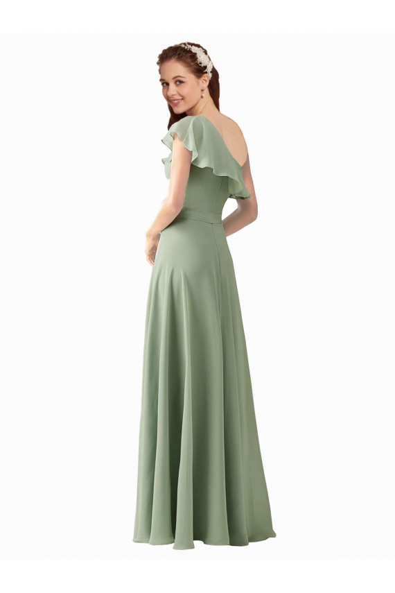 Flutter Sleeves One Shoulder Soft Chiffon A-Line Bridesmaid Dress Brighton