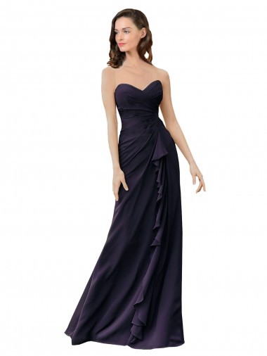 Sleeveless Dark Navy Sweetheart Soft Chiffon Sheath Bridesmaid Dress Brighton
