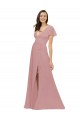 Flutter Sleeves Dusty Pink V-Neck V-Back Chiffon A-Line Bridesmaid Dress / Evening Dress Brighton