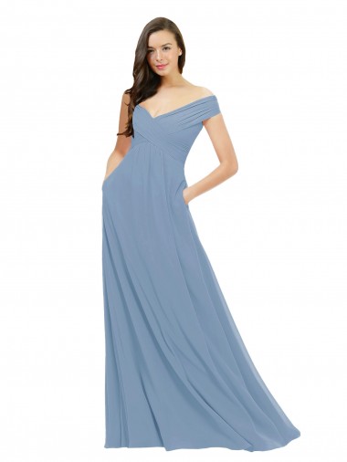 Sleeveless Off the Shoulder Chiffon A-Line Bridesmaid Dress / Evening Gowns Brighton