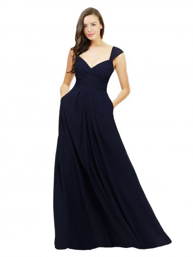 Sleeveless Dark Navy Sweetheart Chiffon A-Line Bridesmaid Gowns Brighton