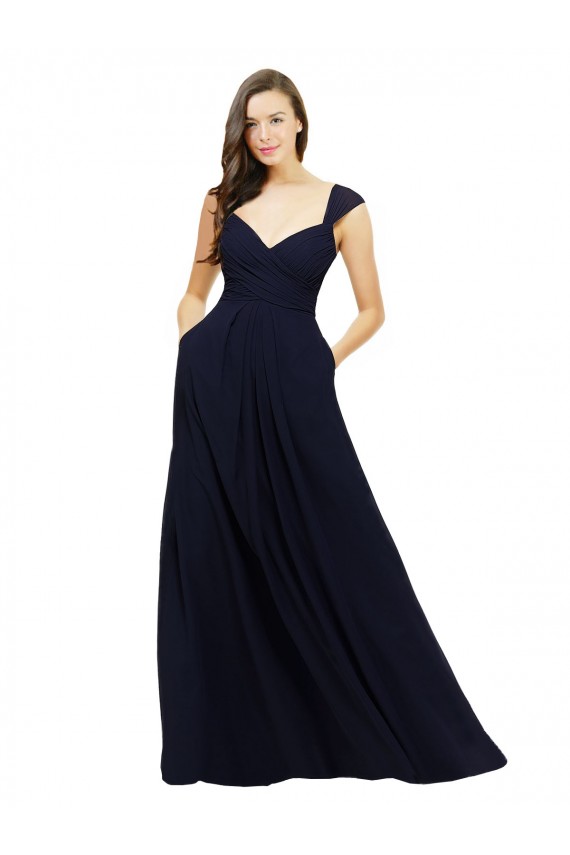 Sleeveless Dark Navy Sweetheart Chiffon A-Line Bridesmaid Gowns Brighton