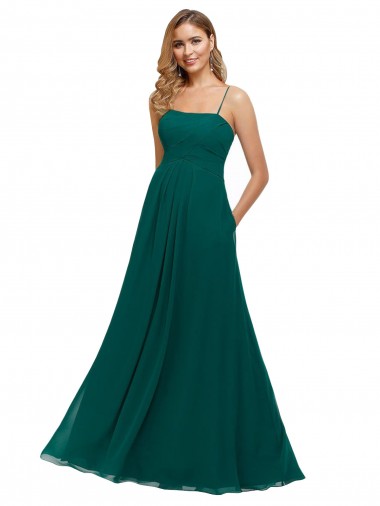 Sleeveless Hunter Spaghetti Straps Low Back Soft Chiffon A-Line Bridesmaid Dress Brighton