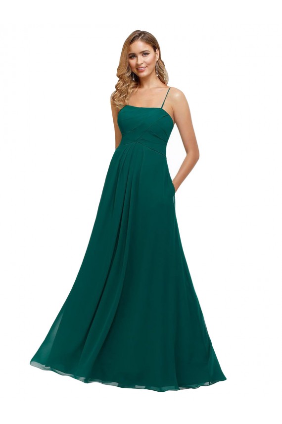Sleeveless Hunter Spaghetti Straps Low Back Soft Chiffon A-Line Bridesmaid Dress Brighton