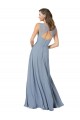 Sleeveless Dusty Blue Spaghetti Straps Keyhole Back Soft Chiffon A-Line Formal Dress / Bridesmaid Dress Brighton
