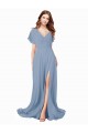 Cap Sleeves V-Neck Soft Chiffon A-Line Black Tie Prom Dress / Bridesmaid Dress Brighton