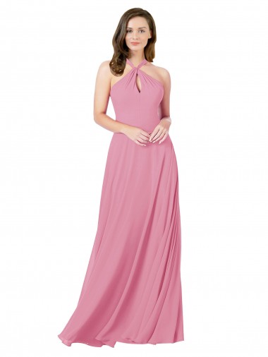 Sleeveless Halter Neck Keyhole Back Soft Chiffon A-Line Prom Dress / Bridesmaid Dress Brighton