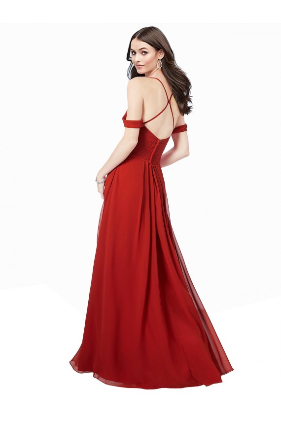 Sleeveless Dark Red V-Neck Criss Cross Back Soft Chiffon A-Line Bridesmaid Dress Brighton