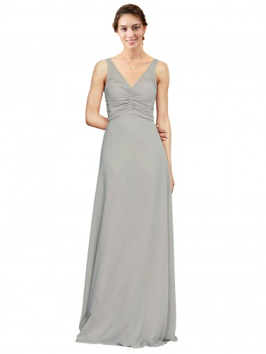 Sleeveless Silver V-Neck Soft Chiffon A-Line Bridesmaid Dress Brighton
