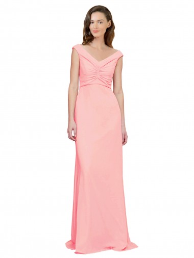 Sleeveless Salmon V-Neck Soft Chiffon A-Line Bridesmaid Dress Brighton
