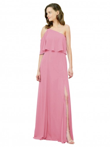 Sleeveless Skin Pink One Shoulder Soft Chiffon A-Line Bridal Party Dress Brighton