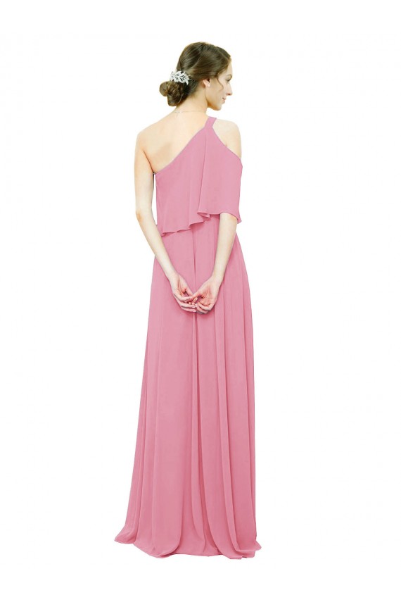 Sleeveless Skin Pink One Shoulder Soft Chiffon A-Line Bridal Party Dress Brighton