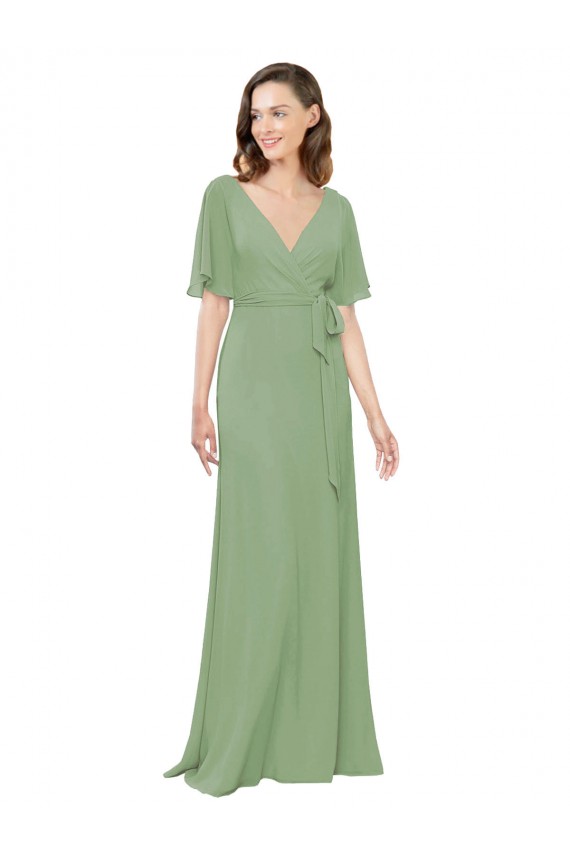 Short Flutter Sleeves V-Neck Soft Chiffon A-Line Bridesmaid Dress Brighton