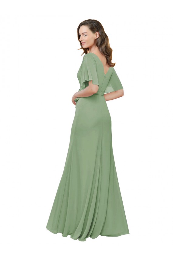 Short Flutter Sleeves V-Neck Soft Chiffon A-Line Bridesmaid Dress Brighton