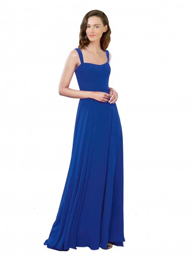 Sleeveless Royal Blue Square Neck Soft Chiffon A-Line Bridesmaid Dress Brighton