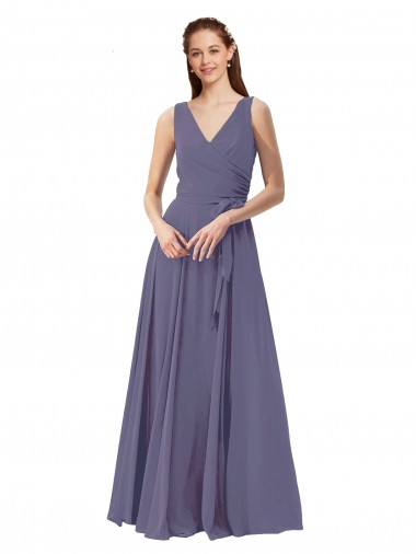 Sleeveless Silver Stone V-Neck Soft Chiffon A-Line Bridesmaid Dress Brighton