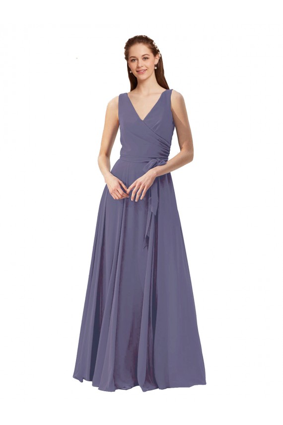Sleeveless Silver Stone V-Neck Soft Chiffon A-Line Bridesmaid Dress Brighton